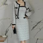 Set: Cropped Tweed Jacket + Strapless Tweed Sheath Dress