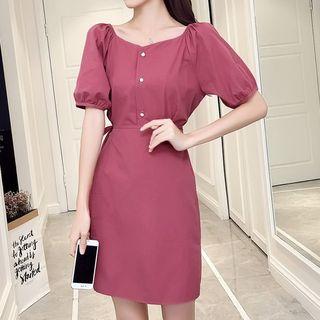 Short-sleeve Tie-waist Mini A-line Dress