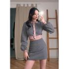 Geo Pattern Knit Set : Crop Cardigan + Matching Miniskirt