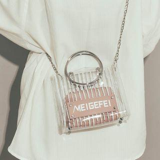 Set: Chain Strap Striped Transparent Bag + Zip Pouch