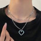 Heart Pendant Layered Stainless Steel Necklace 1 Pc - Heart Pendant Layered Stainless Steel Necklace - Silver - One Size