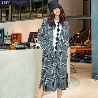 Open-front Collarless Check Jacket