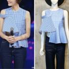 Set: Check Ruffled Top + Wide-leg Jeans