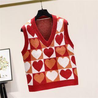 Heart Print Sweater Vest Red - One Size