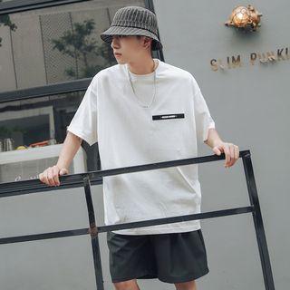 Elbow-sleeve Letter Appliqued T-shirt