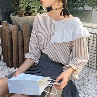 Striped Panel Elbow-sleeve Top