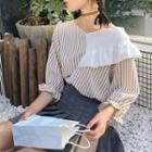 Striped Panel Elbow-sleeve Top
