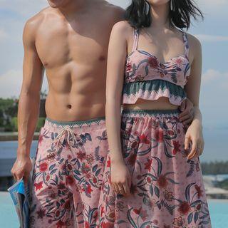 Couple Matching Floral Tankini Top / Swim Bottom / Floral Skirt / Beach Shorts / Set