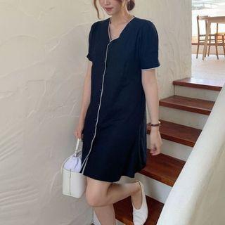 Contrast Trim Short-sleeve V-neck Mini A-line Dress