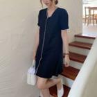 Contrast Trim Short-sleeve V-neck Mini A-line Dress