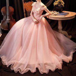 Off Shoulder Floral Evening Ball Gown