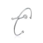 Simple Personality Geometric Opening Bangle With Cubic Zirconia Silver - One Size