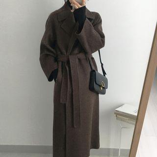 Loose-fit Tie-waist Plain Coat