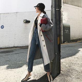 Two-tone Double-breasted Long Coat