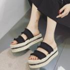 Denim-strap Braid Platform Slide Sandals