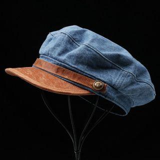Two-tone Panel Denim Newsboy Cap