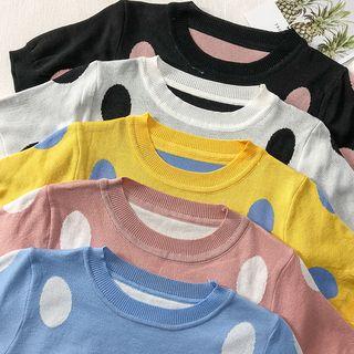 Short-sleeved Polka-dot Knit Top