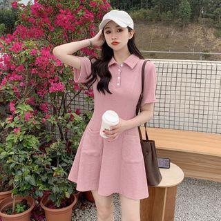 Polo-neck Pocket Mini Knit Dress