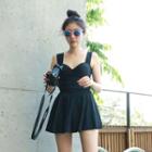 Cutout-back Swim Dress + Swim Shorts