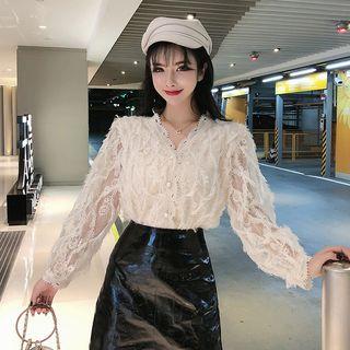 V-neck Fringed Lace Blouse