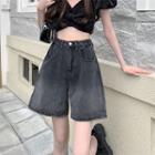 High-waist Wide-leg Gradient Denim Shorts