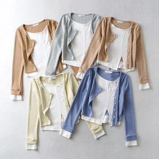 Long Sleeve Mock Two Piece Color-block T-shirt