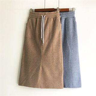 Drawstring Midi A-line Knit Skirt