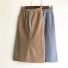 Drawstring Midi A-line Knit Skirt