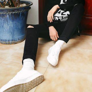 Slit-knee Slim-fit Pants