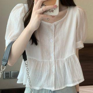 Square-neck Plain Ruffled Shirt