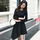 Long-sleeve Contrast Stitch Asymmetrical A-line Dress