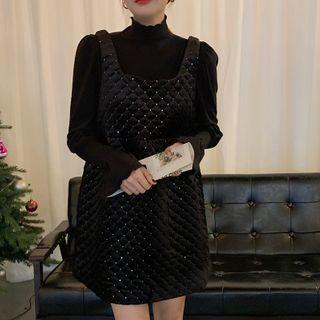 Long-sleeve Mock-neck Top / Mini A-line Overall Dress