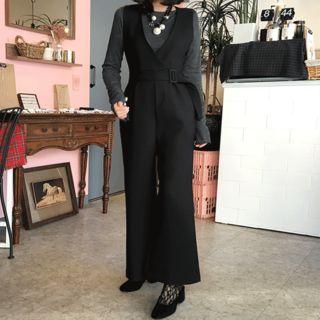 Wrap-front Belted-detail Jumpsuit