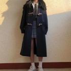 Toggle-button Long Coat Navy Blue - One Size