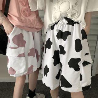 Cow Print Wide Leg Cargo Shorts