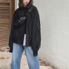 Button Accent Baseball Jacket Black - One Size