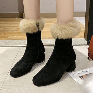 Faux Fur Block Heel Short Boots