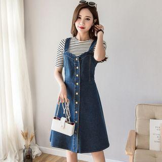 Buttoned Denim Overall Dress