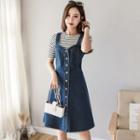 Buttoned Denim Overall Dress