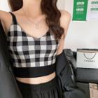 Check Sleeveless Cropped Knit Top