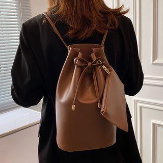Faux Leather Bucket Backpack With Coin Purse