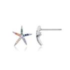 925 Sterling Silver Simple Starfish Stud Earrings With Colorful Austrian Element Crystals Silver - One Size