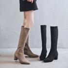 Faux Suede Chunky Heel Tall Boots