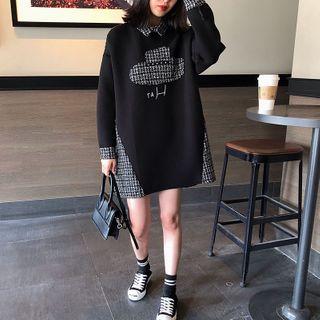 Tweed Panel Mini Shift Sweatshirt Dress