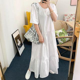 Puff-shoulder Maxi Tiered Dress