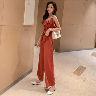 Ruffle Wide-leg Jumpsuit Brick Red - One Size