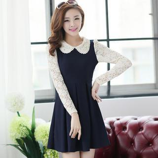 Lace-sleeve Dress With Belt