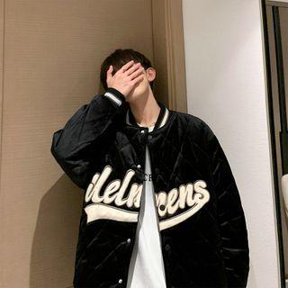 Lettering Button-up Oversize Padded Jacket