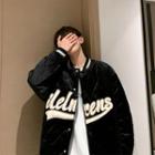 Lettering Button-up Oversize Padded Jacket