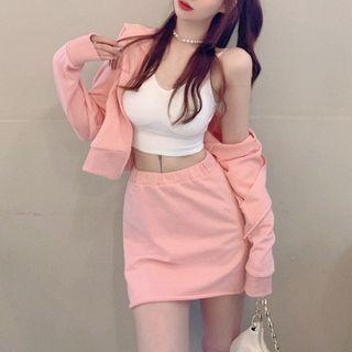 Long-sleeve Cardigan / Sleeveless Top / A-line Skirt